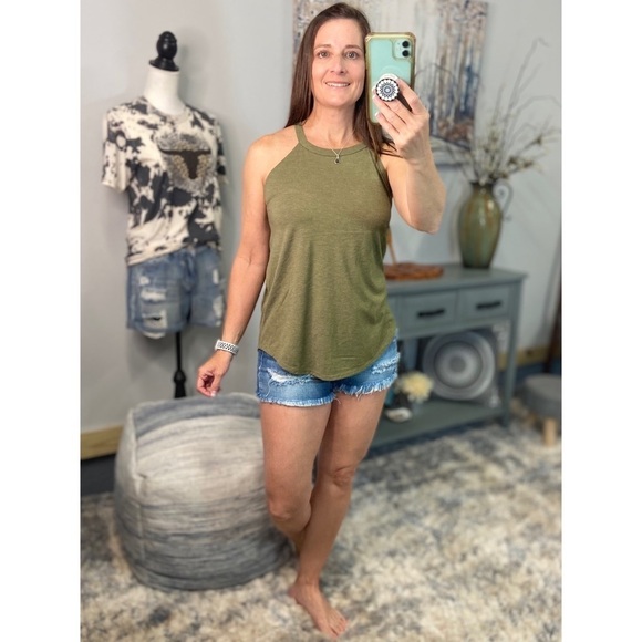 ❤️‍🔥Tri Rocker Tank Floaty Top Army Green 1722 - Picture 7 of 10